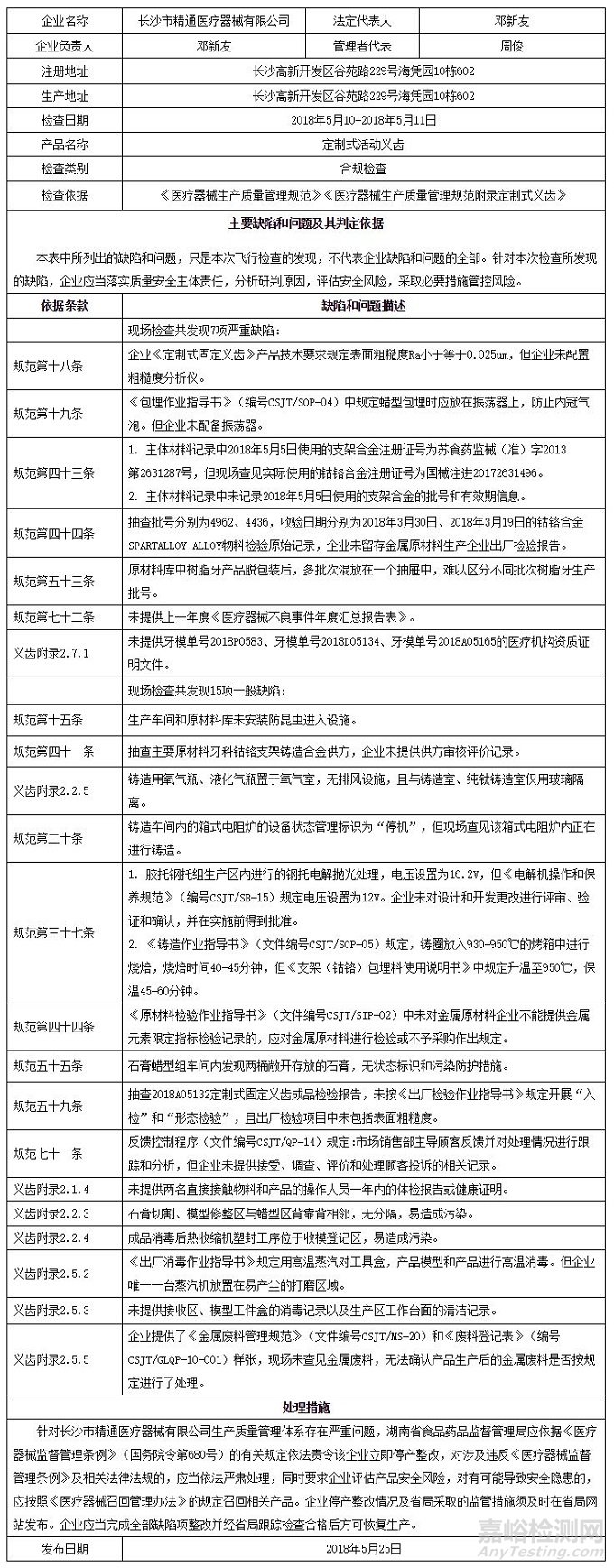 国家药监局通报3家医疗器械生产企业飞检情况
