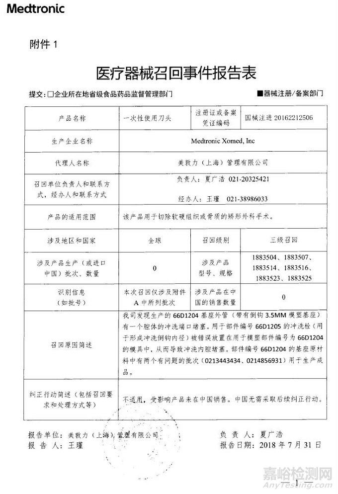 6家医疗器械企业召回质量问题产品，问题都在这