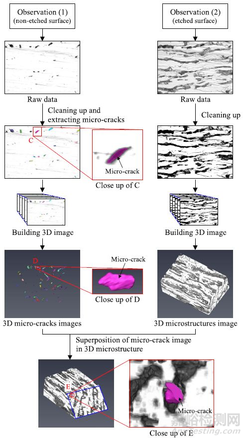 铁素体-珠光体钢中微裂纹的断裂起始位置的三维观察