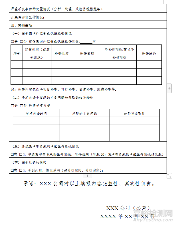 医疗器械自查报告（模版）及编写指南（附表）