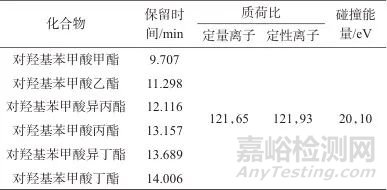 气相色谱-三重四极杆串联质谱法测定蒜薹中对羟基苯甲酸酯